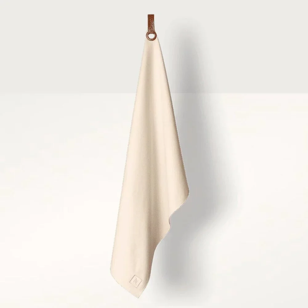 NWT Nespresso Organic Cotton Coffee Towel w/ PU Leather Strap | New in Box